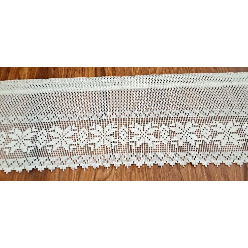 White Knit Lace Window Valance Floral 11x56 Cottage Country Boho Rod Pocket